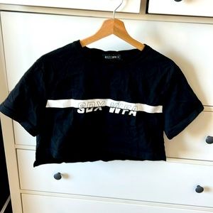 Sarah’s Day and WhiteFox Boutique collaboration cropped top in black. Size M
